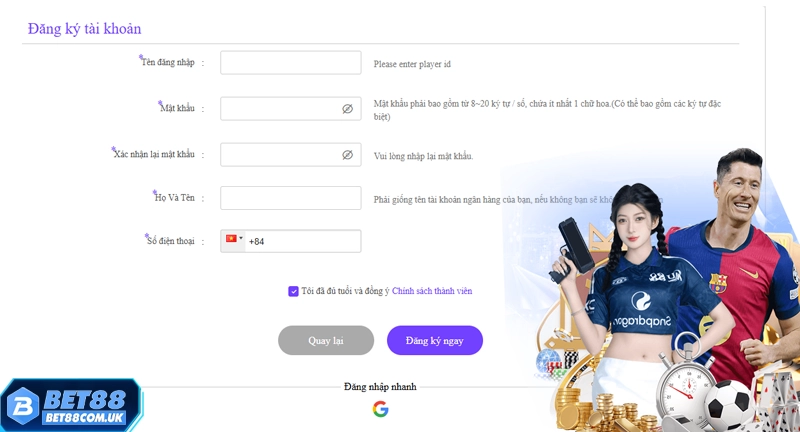 Chi tiết quy trình đăng ký Bet88 2025